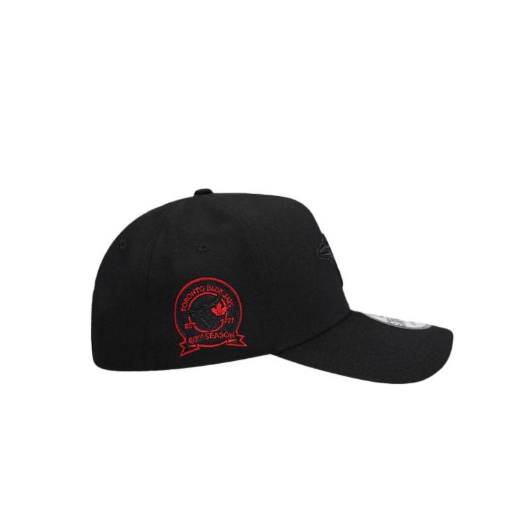 NEW ERA TORONTO BLUE JAYS 40TH ANNIVERSARY BLACK AND RED 9FORTY A FRAME SNAPBACK HAT