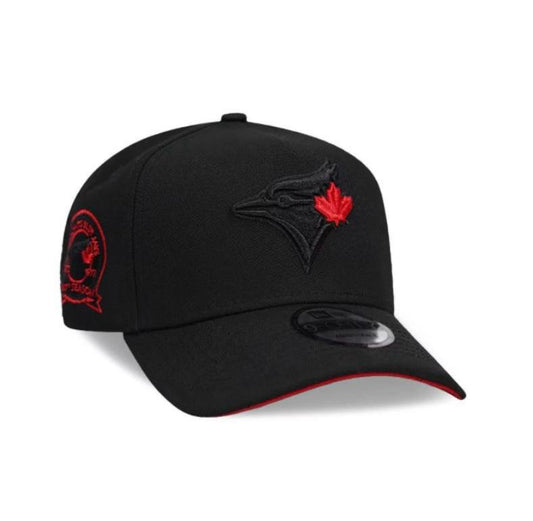 NEW ERA TORONTO BLUE JAYS 40TH ANNIVERSARY BLACK AND RED 9FORTY A FRAME SNAPBACK HAT