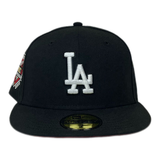 NEW ERA LOS ANGELES DODGERS 50TH ANNIVERSARY PATCH BLACK RED EDITION 59FIFTY FITTED CAP