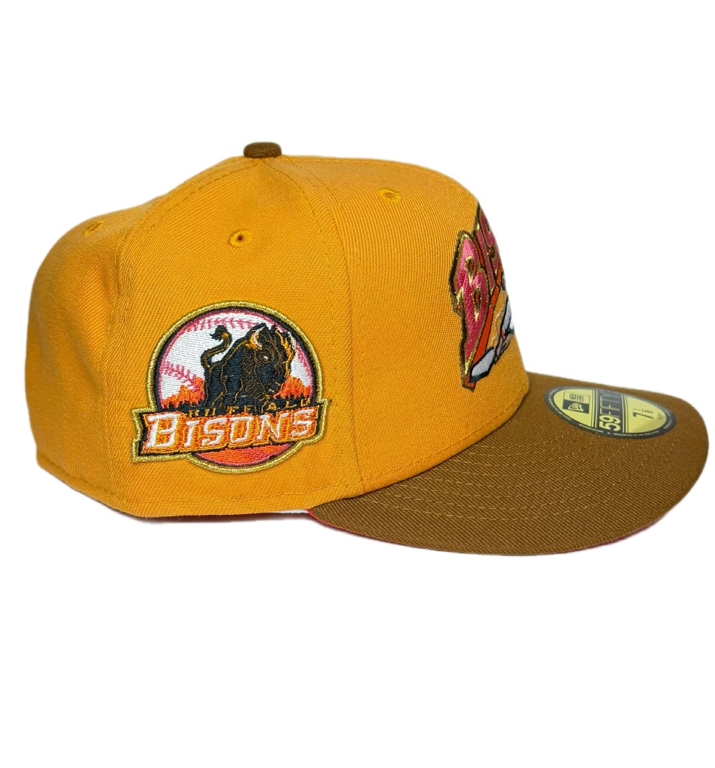 bNEW ERA BUFFALO BISONS BOURBON MANGO PRIME FOITION AFIFTY FITTEN HAT