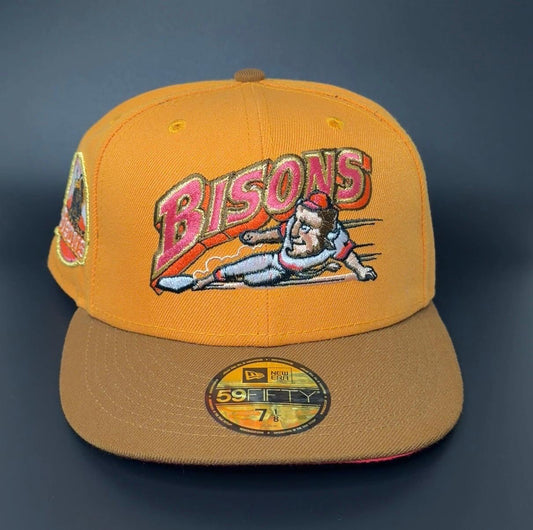 bNEW ERA BUFFALO BISONS BOURBON MANGO PRIME FOITION AFIFTY FITTEN HAT